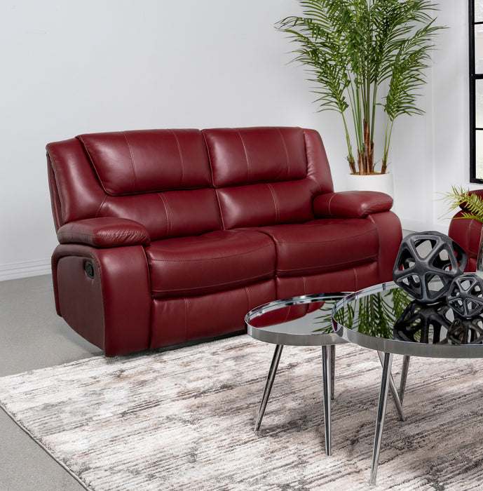 Camila Upholstered Motion Reclining Loveseat Red Faux Leather - Premium Loveseat from Coaster Z2 Standard - Just $698! Shop now at Furniture Wholesale Plus  We are the best furniture store in Nashville, Hendersonville, Goodlettsville, Madison, Antioch, Mount Juliet, Lebanon, Gallatin, Springfield, Murfreesboro, Franklin, Brentwood