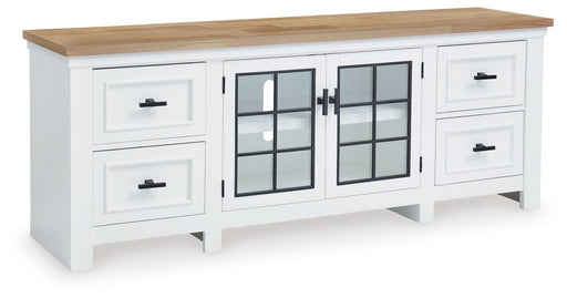 Ashbryn - Extra Large TV Stand - White / Natural – TV Stands by Signature Design by Ashley® at Furniture Wholesale Plus , Nashville furniture store