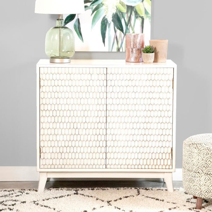 Gambon - 2 Door Wood Honeycomb Pattern Accent Cabinet - White – Accent Cabinets by CoasterElevations at Furniture Wholesale Plus , Nashville furniture store