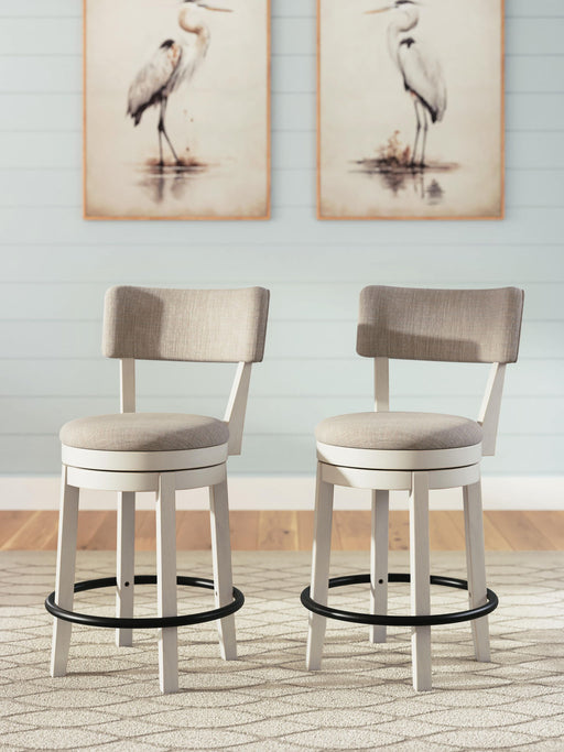 Robbinsdale - Upholstered Swivel Barstool (Set of 2) - Antique White – Stool Sets by Signature Design by Ashley® at Furniture Wholesale Plus , Nashville furniture store