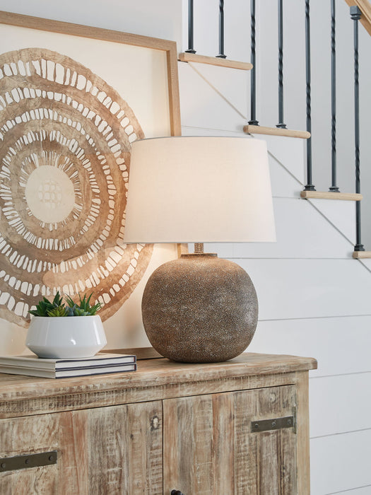 Neavesboro - Metal Table Lamp - Antique Brown / White – Table Lamps by Signature Design by Ashley® at Furniture Wholesale Plus , Nashville furniture store
