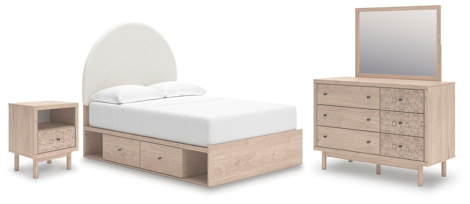 Arloster - 4 Pc. - Full Panel Storage Bed, Dresser, Mirror And Nightstand - Tan – 4 Piece Bedroom Sets by Signature Design by Ashley® at Furniture Wholesale Plus , Nashville furniture store