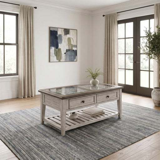 Heartland - Rect Ceiling Tile Cocktail Table - Antique White / Tobacco Tops – Cocktail Tables by Liberty Furniture at Furniture Wholesale Plus , Nashville furniture store