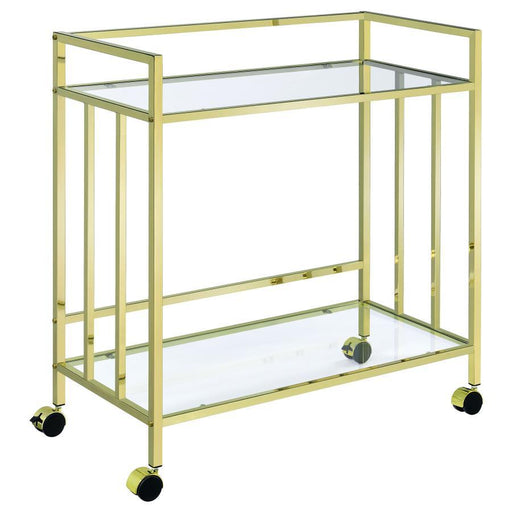 Cara - 2-tier Rectangular Glass Shelf Metal Bar Cart - Premium Bar Carts from CoasterEssence - Just $209! Shop now at Furniture Wholesale Plus  We are the best furniture store in Nashville, Hendersonville, Goodlettsville, Madison, Antioch, Mount Juliet, Lebanon, Gallatin, Springfield, Murfreesboro, Franklin, Brentwood