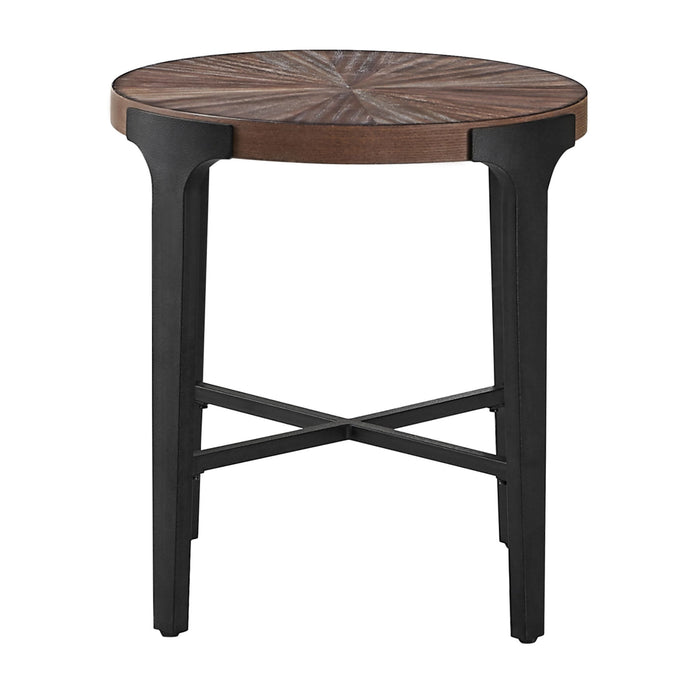 Chevron - Round End Table - Brown – End Tables by Steve Silver Furniture at Furniture Wholesale Plus , Nashville furniture store