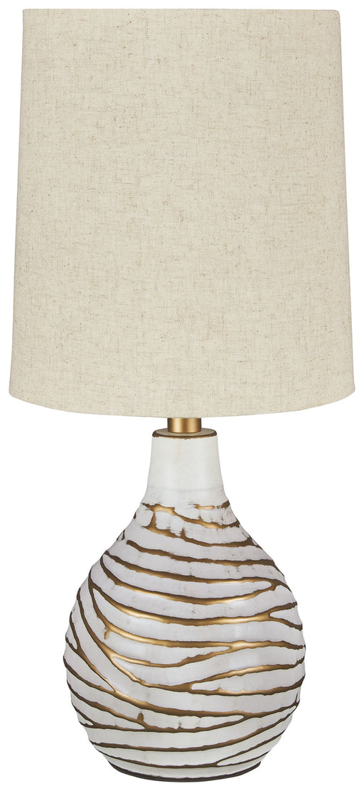 Aleela - White / Gold Finish - Metal Table Lamp - Premium Table Lamps from Signature Design by Ashley® - Just $78! Shop now at Furniture Wholesale Plus  We are the best furniture store in Nashville, Hendersonville, Goodlettsville, Madison, Antioch, Mount Juliet, Lebanon, Gallatin, Springfield, Murfreesboro, Franklin, Brentwood