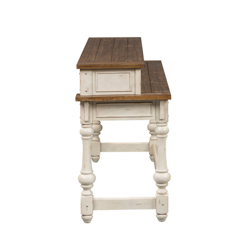 Morgan Creek - 4 Piece Console Set (1 Console 3 Stools) - Antique White / Wirebrushed Tobacco Accents – 4 Piece Dining Room Sets by Liberty Furniture at Furniture Wholesale Plus , Nashville furniture store