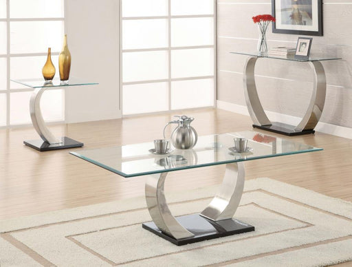 Pruitt - Glass Top Metal Base Table – Console Tables by CoasterEssence at Furniture Wholesale Plus , Nashville furniture store