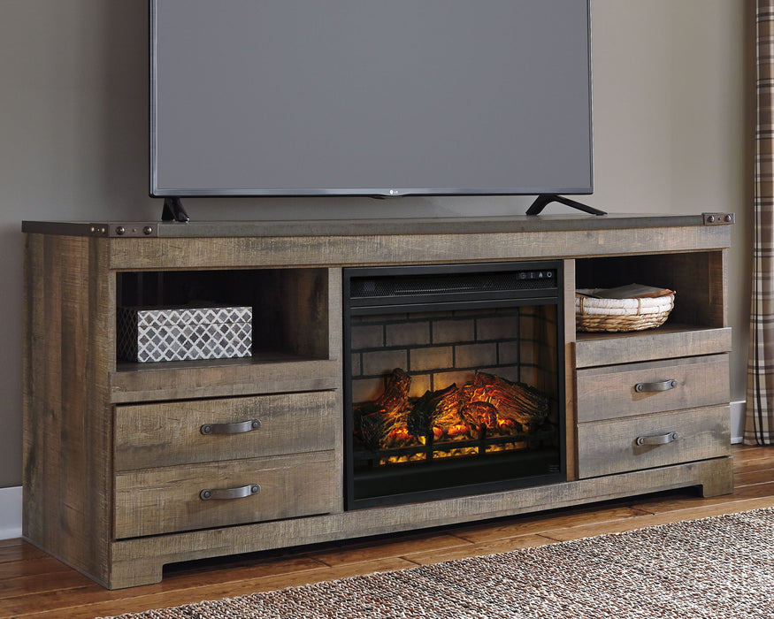 Trinell - 63" TV Stand With Glass/Stone Fireplace Insert - Brown – Fireplace TV Stands by Signature Design by Ashley® at Furniture Wholesale Plus , Nashville furniture store
