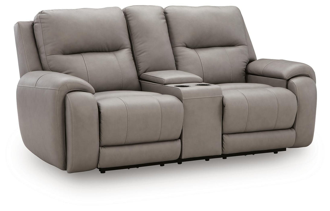 Real Moments - Power Reclining Loveseat With Audio Seating - Ash – Reclining Loveseats by Signature Design by Ashley® at Furniture Wholesale Plus , Nashville furniture store
