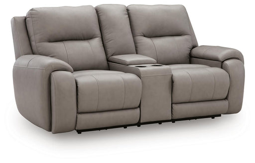 Real Moments - Power Reclining Loveseat With Audio Seating - Ash – Reclining Loveseats by Signature Design by Ashley® at Furniture Wholesale Plus , Nashville furniture store