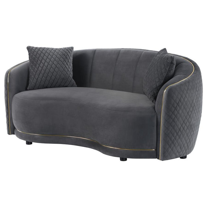 Brookside - Velvet Upholstered Curved Loveseat - Dark Gray – Stationary Loveseats by CoasterEveryday at Furniture Wholesale Plus , Nashville furniture store