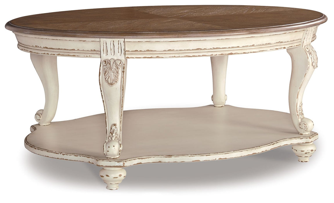 Realyn - Oval Cocktail Table - White / Brown – Cocktail Tables by Signature Design by Ashley® at Furniture Wholesale Plus , Nashville furniture store