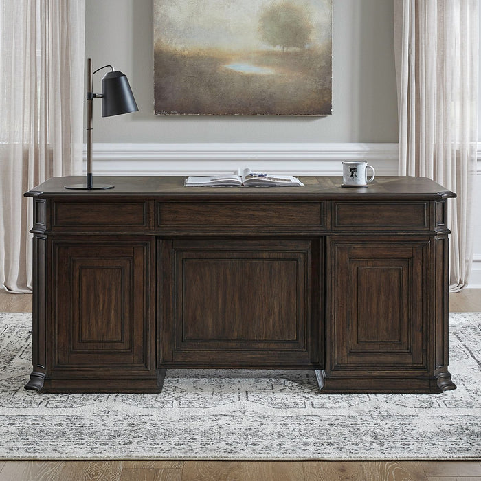 Providence Park - Jr Executive Desk - Chateau Brown – Executive Desks by Liberty Furniture at Furniture Wholesale Plus , Nashville furniture store