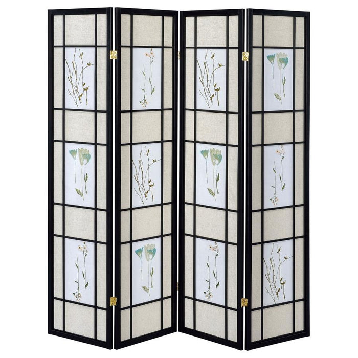 Catabella - 4-Panel Room Divider Folding Shoji Screen Floral - Black – Room Dividers by CoasterEveryday at Furniture Wholesale Plus , Nashville furniture store
