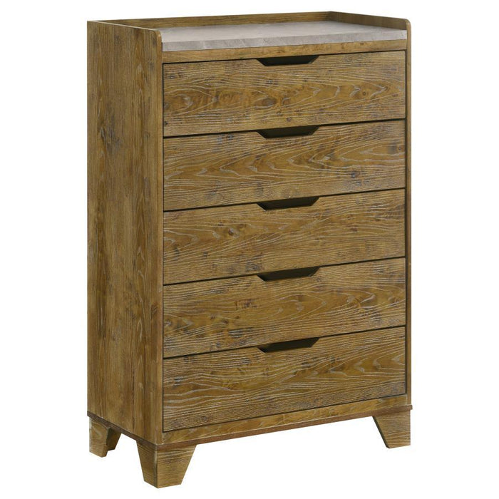 Henderson - 5-Drawer Bedroom Chest Of Drawers - Medium Oak – Accent Chests by Coaster Fine Furniture at Furniture Wholesale Plus , Nashville furniture store