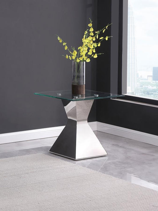 Jenny - Glass Top Stainless Steel Table – End Tables by CoasterEveryday at Furniture Wholesale Plus , Nashville furniture store