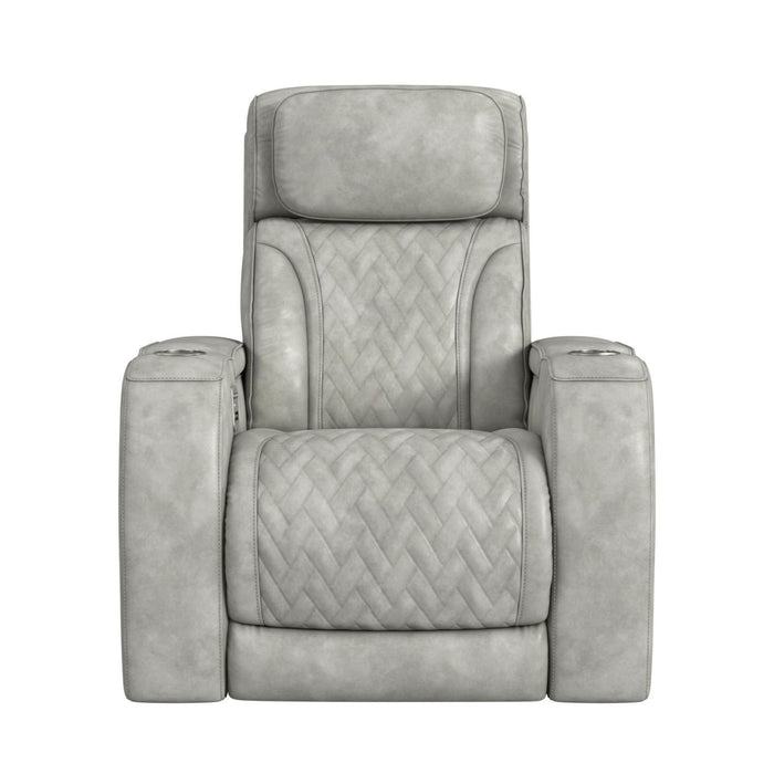 Prime Time - P3 Recliner With 7 Colors Led, Cup Holders And Wireless Charger Controller - Leather Gel Light Gray – Reclining Chairs by Elements International at Furniture Wholesale Plus , Nashville furniture store