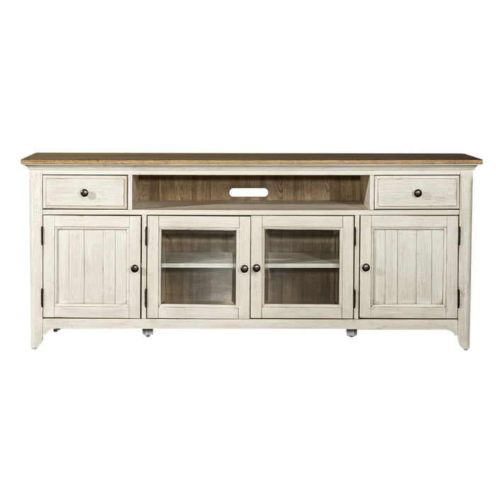 Farmhouse Reimagined - Entertainment 72" TV Stand - Antique White / Chestnut Tops – TV Stands by Liberty Furniture at Furniture Wholesale Plus , Nashville furniture store