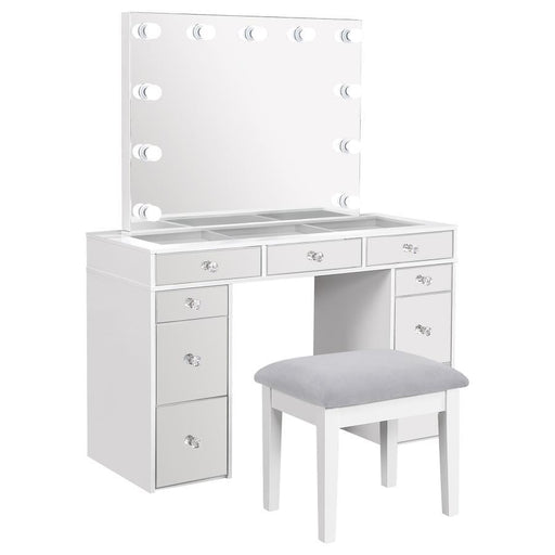 Regina - Makeup Vanity Table Set With Lighting - White - Premium Vanity Sets from Coaster Fine Furniture - Just $1079! Shop now at Furniture Wholesale Plus  We are the best furniture store in Nashville, Hendersonville, Goodlettsville, Madison, Antioch, Mount Juliet, Lebanon, Gallatin, Springfield, Murfreesboro, Franklin, Brentwood