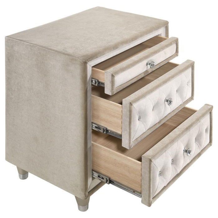 Antonella - Upholstered 3-Drawer Nightstand – Accent Nightstands by CoasterElevations at Furniture Wholesale Plus , Nashville furniture store