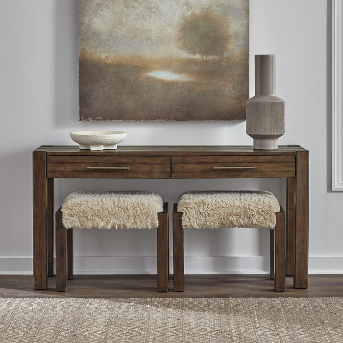 Broadmore - 3 Piece Table Set (1 Console Table 2 Console Stools) - Cobblestone Brown – 3 Piece Living Room Sets by Liberty Furniture at Furniture Wholesale Plus , Nashville furniture store