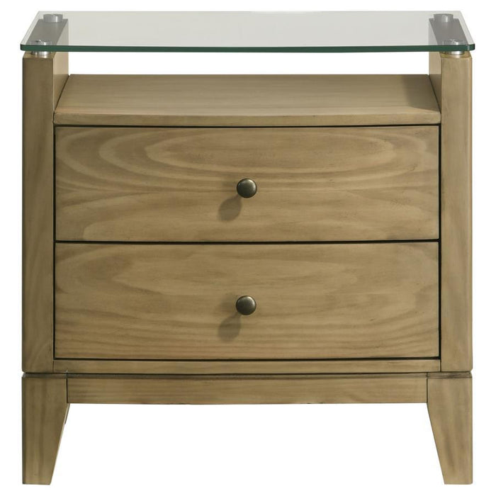 Granada - 2-Drawer Glass Top Nightstand - Natural Pine – Nightstands w/ Charging Stations by Coaster Fine Furniture at Furniture Wholesale Plus , Nashville furniture store