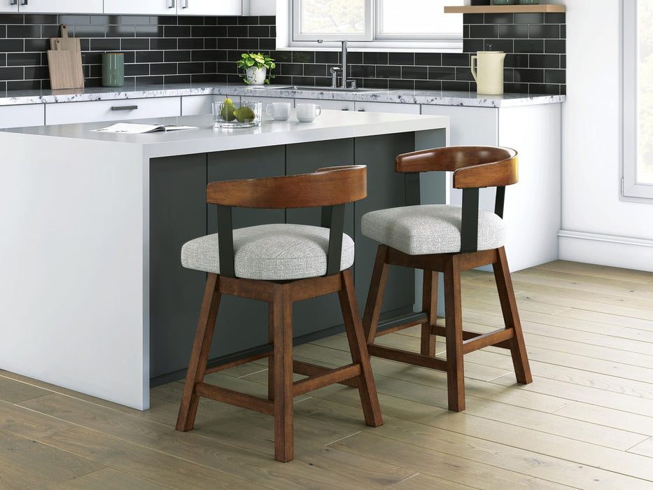 Ralene - Upholstered Swivel Barstool (Set of 2) - Medium Brown – Stool Sets by Signature Design by Ashley® at Furniture Wholesale Plus , Nashville furniture store