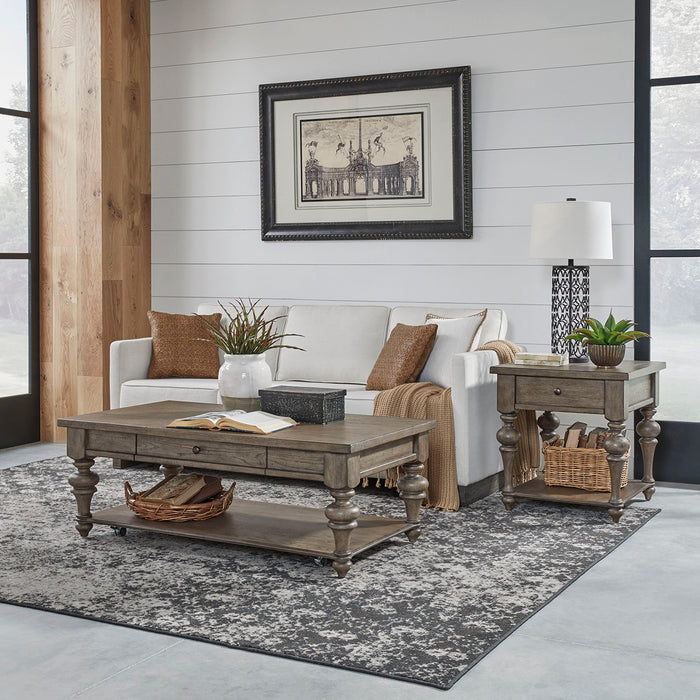 Americana Farmhouse - 3 Piece Table Set (1 Cocktail 2 End Tables) - Dusty Taupe – Table Sets by Liberty Furniture at Furniture Wholesale Plus , Nashville furniture store