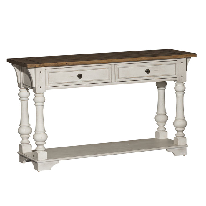 Morgan Creek - Sofa Table - Antique White / Wirebrushed Tobacco Accents – Sofa Tables by Liberty Furniture at Furniture Wholesale Plus , Nashville furniture store