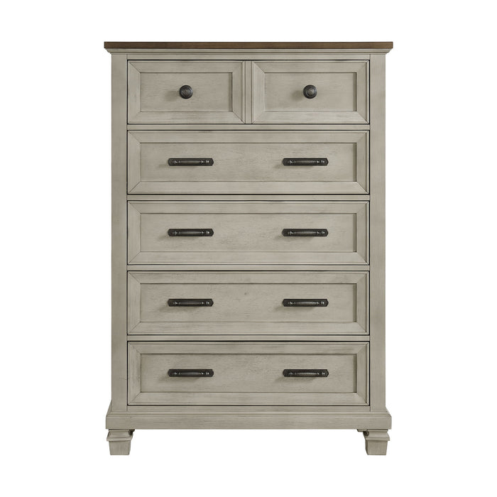 Farmington - 5 Drawer Chest - Medium Brown / Washed Stone – Lingerie Chests by Elements International at Furniture Wholesale Plus , Nashville furniture store