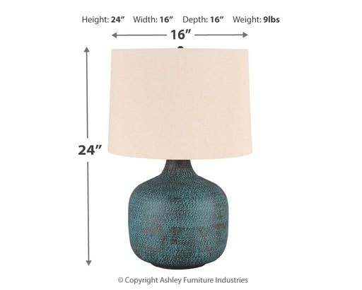Malthace - Patina - Metal Table Lamp - Premium Table Lamps from Signature Design by Ashley® - Just $138! Shop now at Furniture Wholesale Plus  We are the best furniture store in Nashville, Hendersonville, Goodlettsville, Madison, Antioch, Mount Juliet, Lebanon, Gallatin, Springfield, Murfreesboro, Franklin, Brentwood