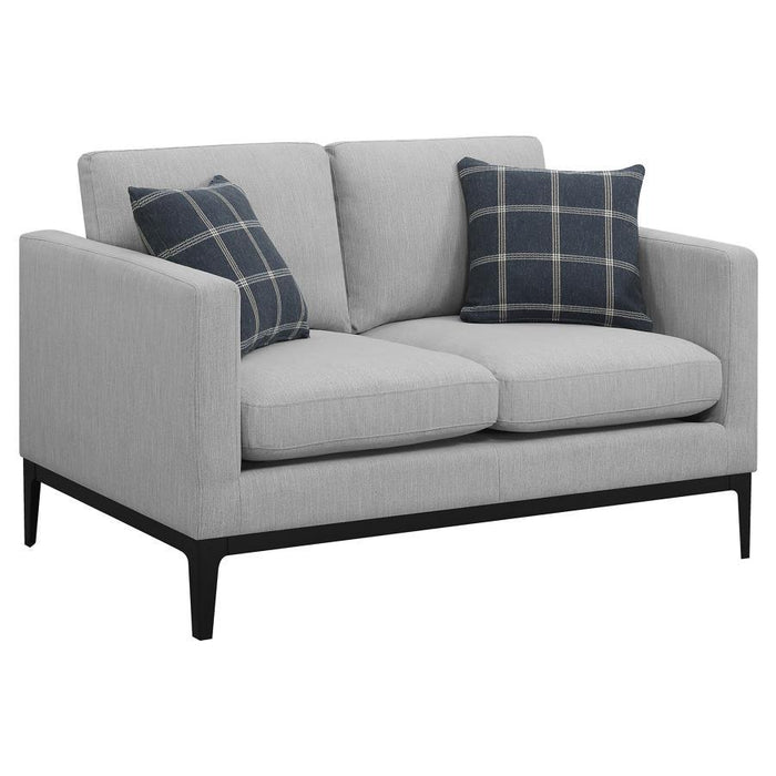 Apperson - Upholstered Track Arm Loveseat - Light Gray – Stationary Loveseats by CoasterElevations at Furniture Wholesale Plus , Nashville furniture store