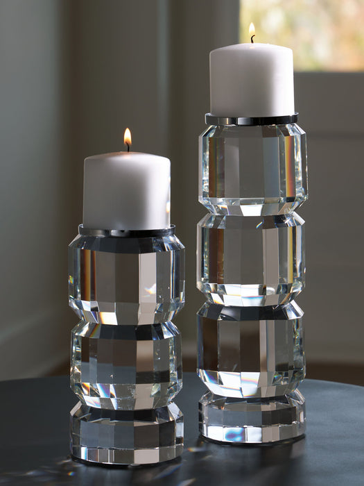 Brentley - Candle Holder Set (Set of 2) - Clear / Silver Finish – Candles & Holders by Signature Design by Ashley® at Furniture Wholesale Plus , Nashville furniture store