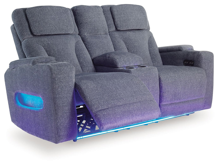 Studio Cave - Power Reclining Loveseat with Console - Steel – Reclining Loveseats by Signature Design by Ashley® at Furniture Wholesale Plus , Nashville furniture store
