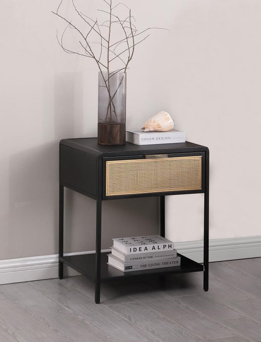 Amherst - 1-Drawer Radio Weave Rattan Metal Side Table – Side Tables by Coaster Fine Furniture at Furniture Wholesale Plus , Nashville furniture store
