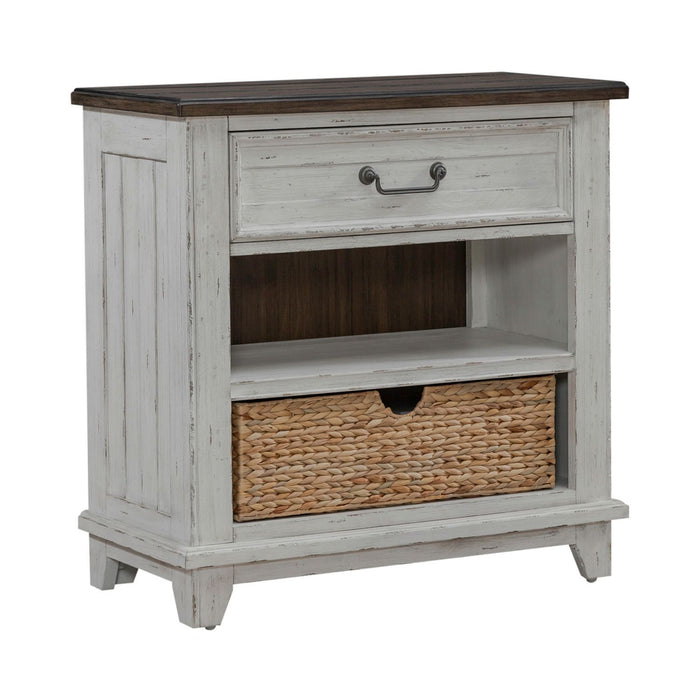 River Place - Bedside Chest With Charging Station - Riverstone White & Tobacco – Bedside Chests by Liberty Furniture at Furniture Wholesale Plus , Nashville furniture store
