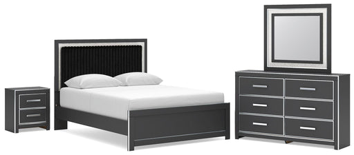 Zuraleus - 4 Pc. - Queen Upholstered Bed With Roll Slats, Dresser, Mirror And Nightstand - Black – 4 Piece Bedroom Sets by Signature Design by Ashley® at Furniture Wholesale Plus , Nashville furniture store