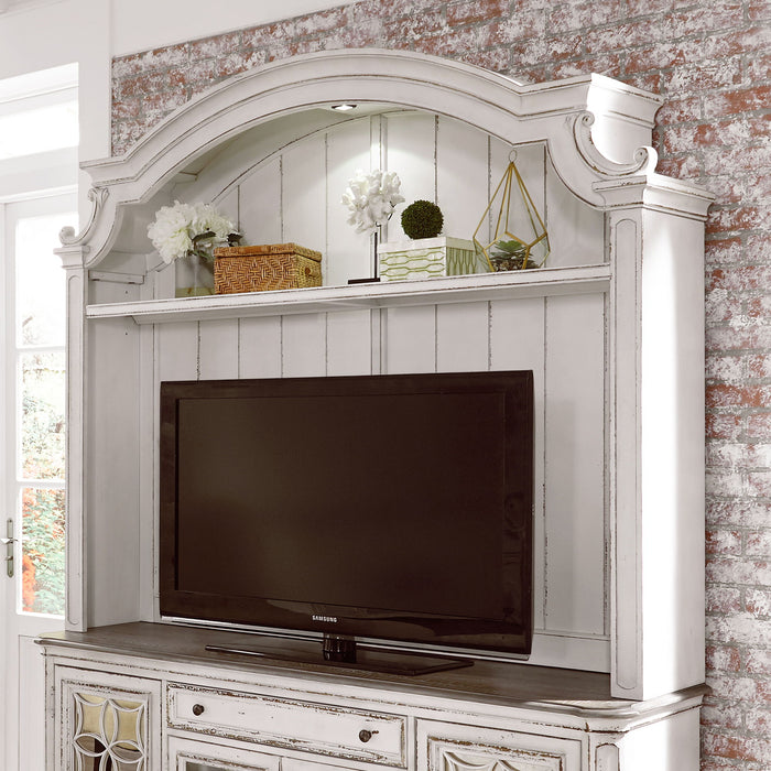 Magnolia Manor - Arched Entertainment Hutch - Antique White – Hutches by Liberty Furniture at Furniture Wholesale Plus , Nashville furniture store