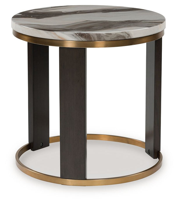Jazmore - Round End Table - Brown / Brass Finish – End Tables by Signature Design by Ashley® at Furniture Wholesale Plus , Nashville furniture store