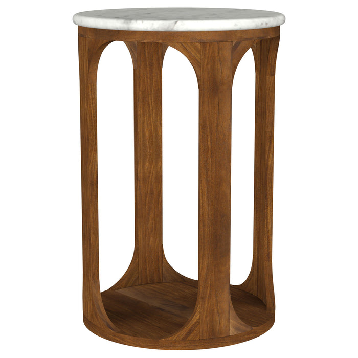 Berkeley - Round Marble Top Side Table - White And Brown – Side Tables by Coaster Fine Furniture at Furniture Wholesale Plus , Nashville furniture store