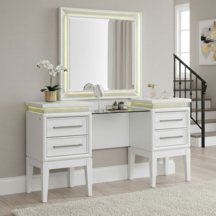 Reflections - Vanity Desk - Pearl White & Rhinestone – Vanity Desks by Liberty Furniture at Furniture Wholesale Plus , Nashville furniture store