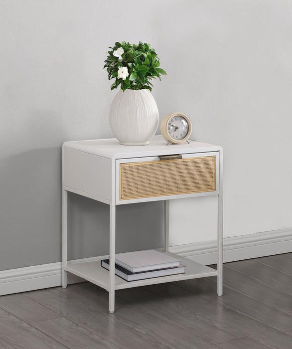 Amherst - 1-Drawer Radio Weave Rattan Metal Side Table – Side Tables by Coaster Fine Furniture at Furniture Wholesale Plus , Nashville furniture store