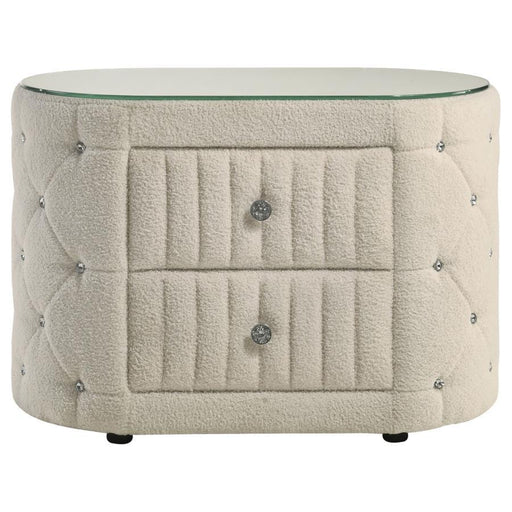 Sonya - 2-Drawer Upholstered Nightstand Bedside Table - Ivory - Premium Accent Nightstands from Coaster Fine Furniture - Just $299! Shop now at Furniture Wholesale Plus  We are the best furniture store in Nashville, Hendersonville, Goodlettsville, Madison, Antioch, Mount Juliet, Lebanon, Gallatin, Springfield, Murfreesboro, Franklin, Brentwood