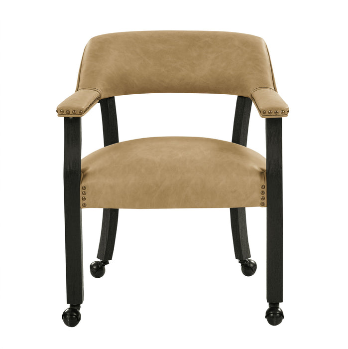 Rylie - Captains Chair - Black Finish With Sand Vegan Leather - Black – Arm Chairs by Steve Silver Furniture at Furniture Wholesale Plus , Nashville furniture store