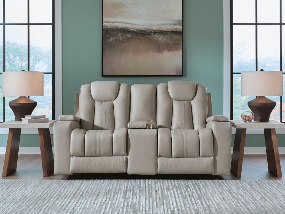Elevate Edges - Glide Reclining Loveseat With Console - Coin – Reclining Loveseats by Signature Design by Ashley® at Furniture Wholesale Plus , Nashville furniture store