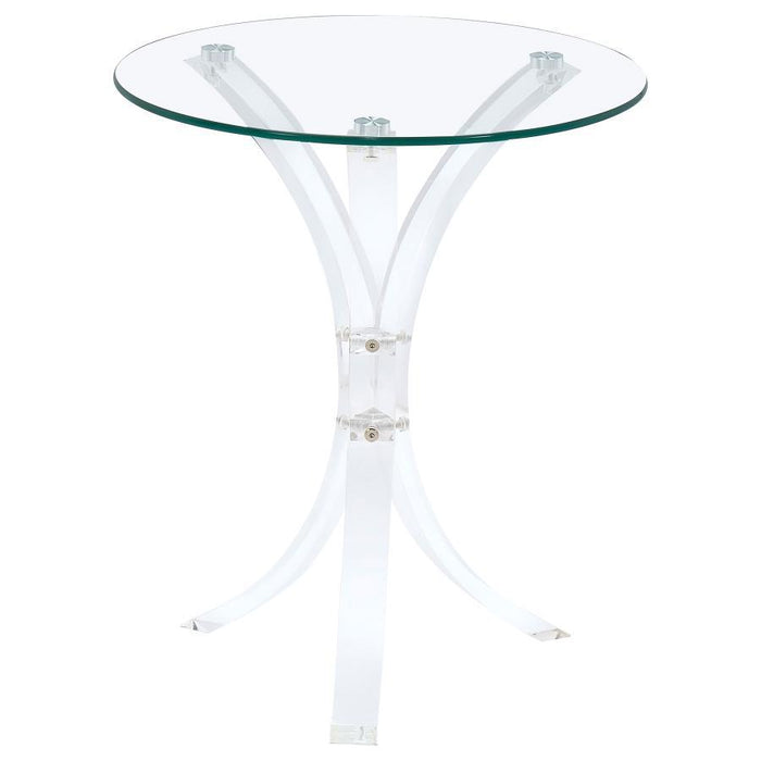 Laning - Round Glass Top Acrylic Side Table - Clear – Side Tables by CoasterEveryday at Furniture Wholesale Plus , Nashville furniture store