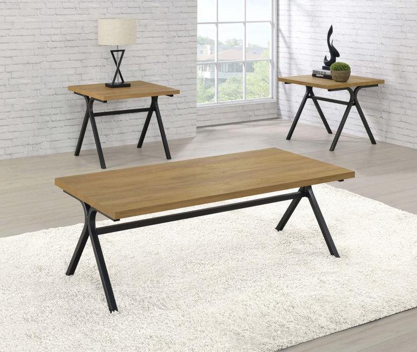 Colmar - 3 Piece Engineered Wood Coffee Table Set - Golden Oak – Table Sets by CoasterEssence at Furniture Wholesale Plus , Nashville furniture store
