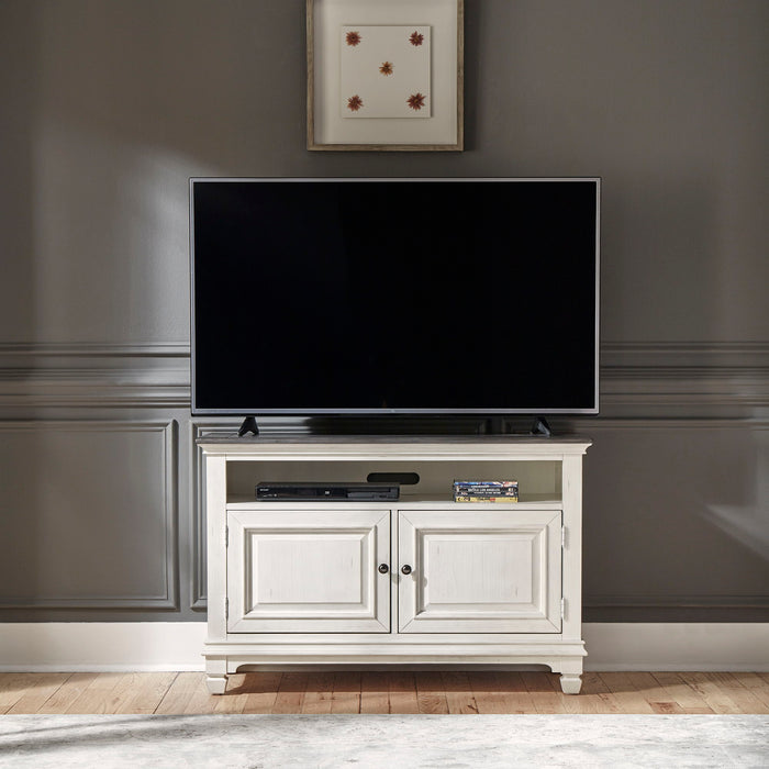 Allyson Park - 46" TV Console - Wirebrushed White / Charcoal – TV Stands by Liberty Furniture at Furniture Wholesale Plus , Nashville furniture store