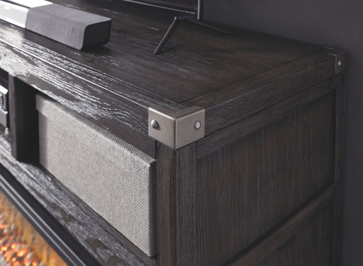 Todoe - Gray - LG TV Stand w/Fireplace Option - Premium TV Stands from Signature Design by Ashley® - Just $658! Shop now at Furniture Wholesale Plus  We are the best furniture store in Nashville, Hendersonville, Goodlettsville, Madison, Antioch, Mount Juliet, Lebanon, Gallatin, Springfield, Murfreesboro, Franklin, Brentwood